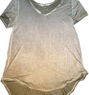 Seven7 Women’s Olive Green V-Neck Top Medium Criss Cross Back High Low Hem